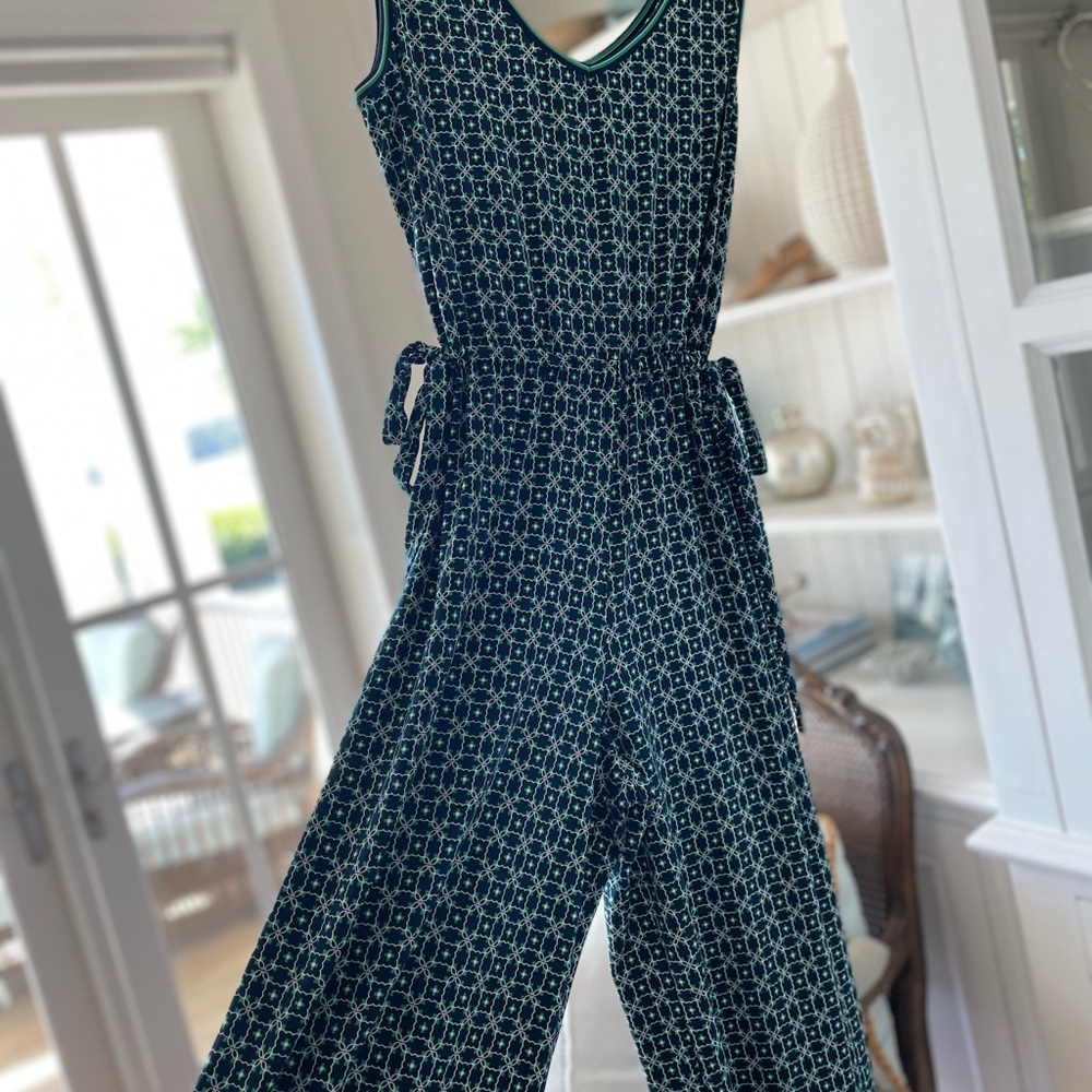 MAX STUDIO Blue & Green Wide Leg Cropped Ankle Jumpsuit Size M
